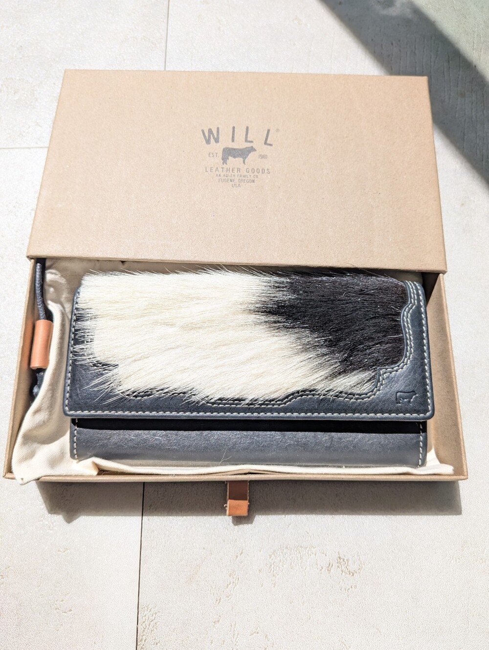 Will Leather Goods Continental Hair On Hide Leather Wallet Black & White